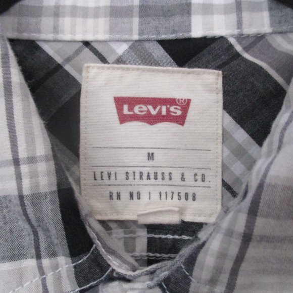 Levi Strauss Madras Plaid Button Down T-Shirt Black & Gray Men Size | M - Picture 3 of 8